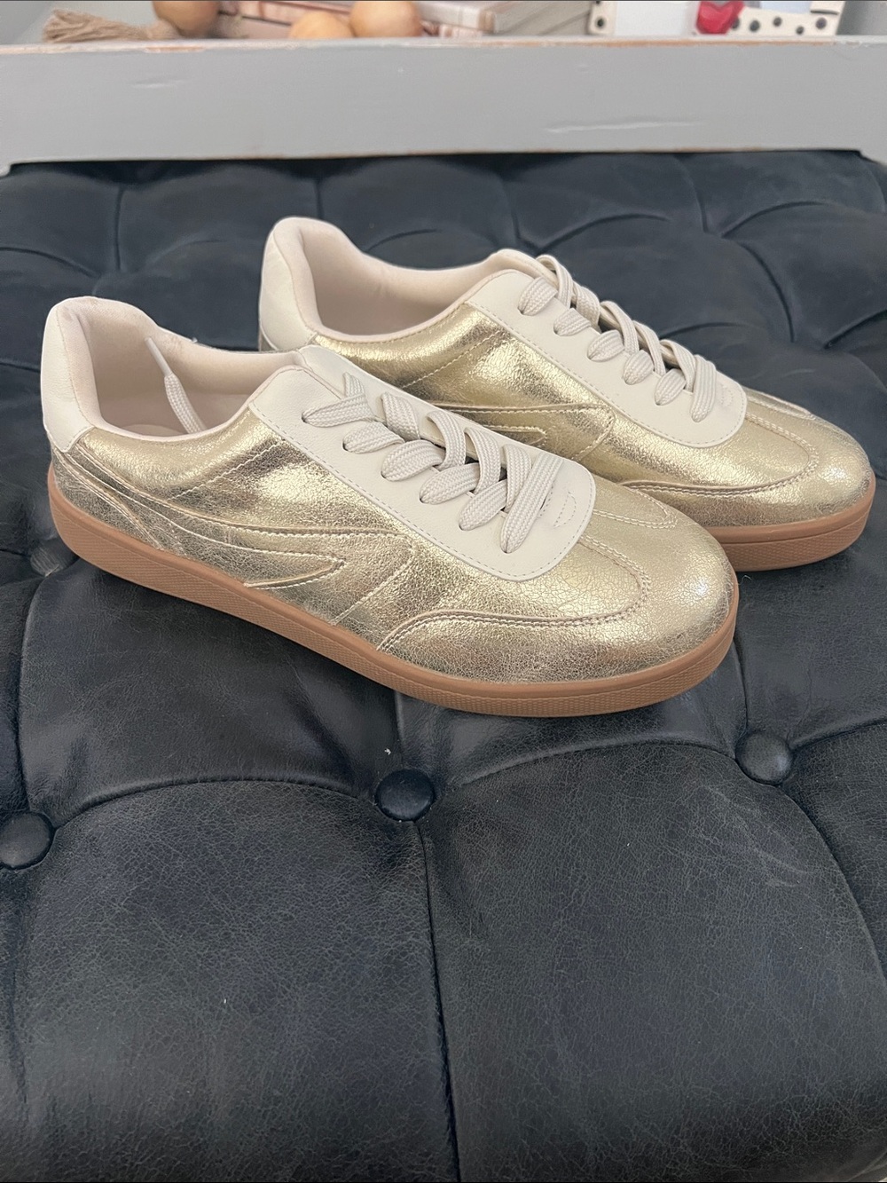 Dolce Vita Gold Metallic Sneakers with Cream Accents. Size71/2.
